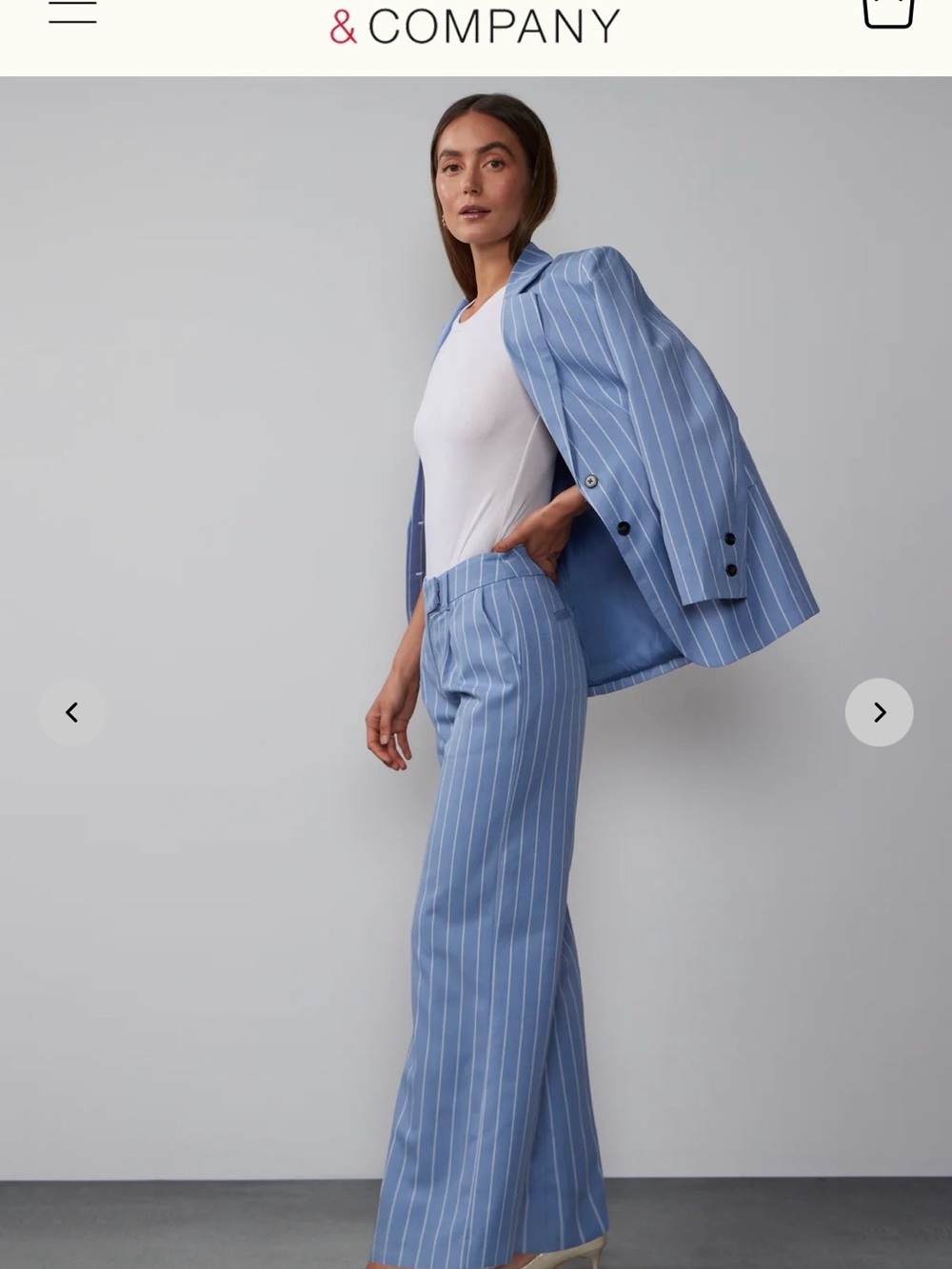 New York & Company Sky Blue Pinstripe Pant Suit - Picture 2 of 9